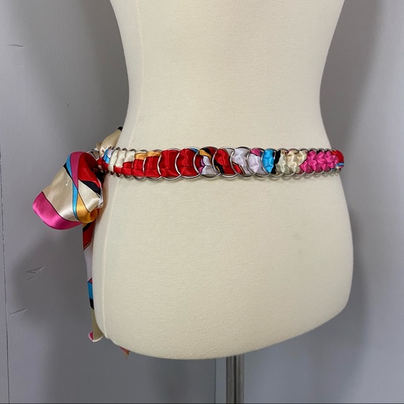 Silky Scarf Tie Belt with Metal Rings - Multicolor - Picture 3 of 11